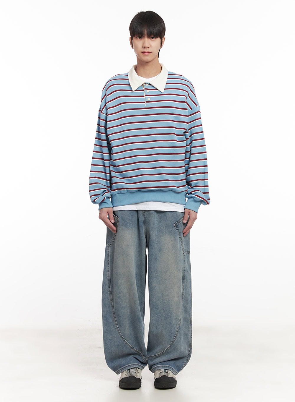 Men's Stripe Collared Sweatshirt (Light Blue) IM518