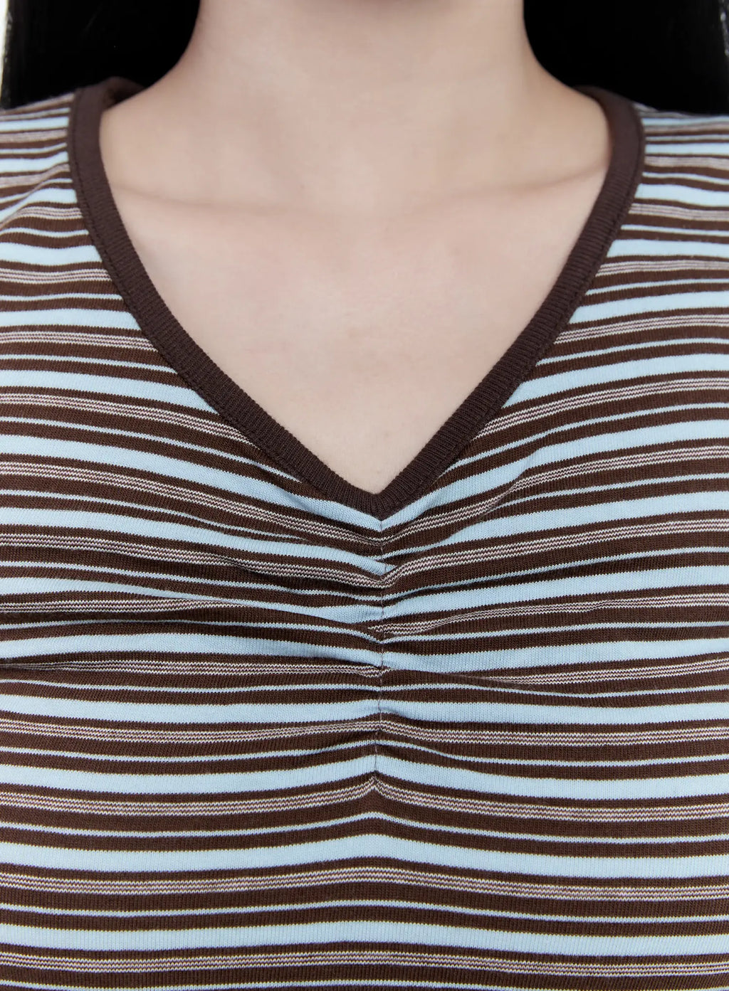 Striped V-Neck Shirred Tee CG501