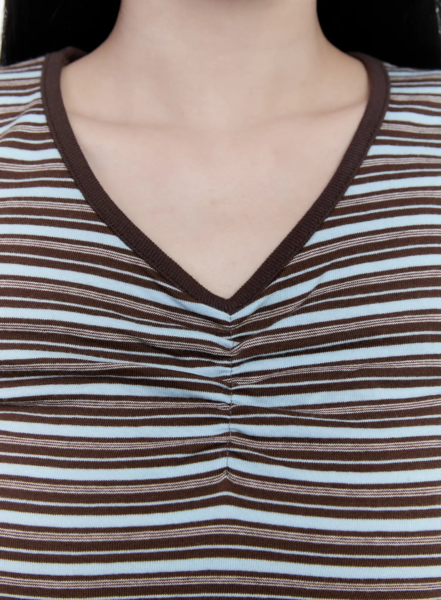 Striped V-Neck Shirred Tee CG501