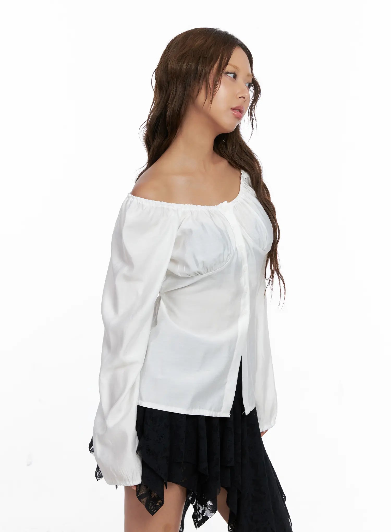 Off-Shoulder Button-Up Blouse CS522