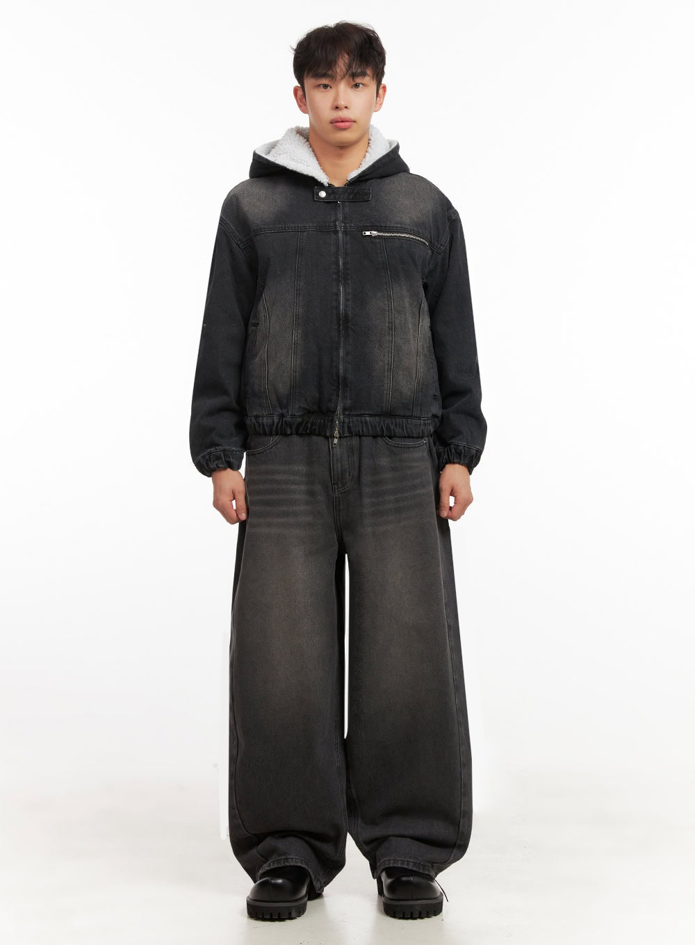 Men's Warm Hooded Zip-Up Denim Jacket ID431