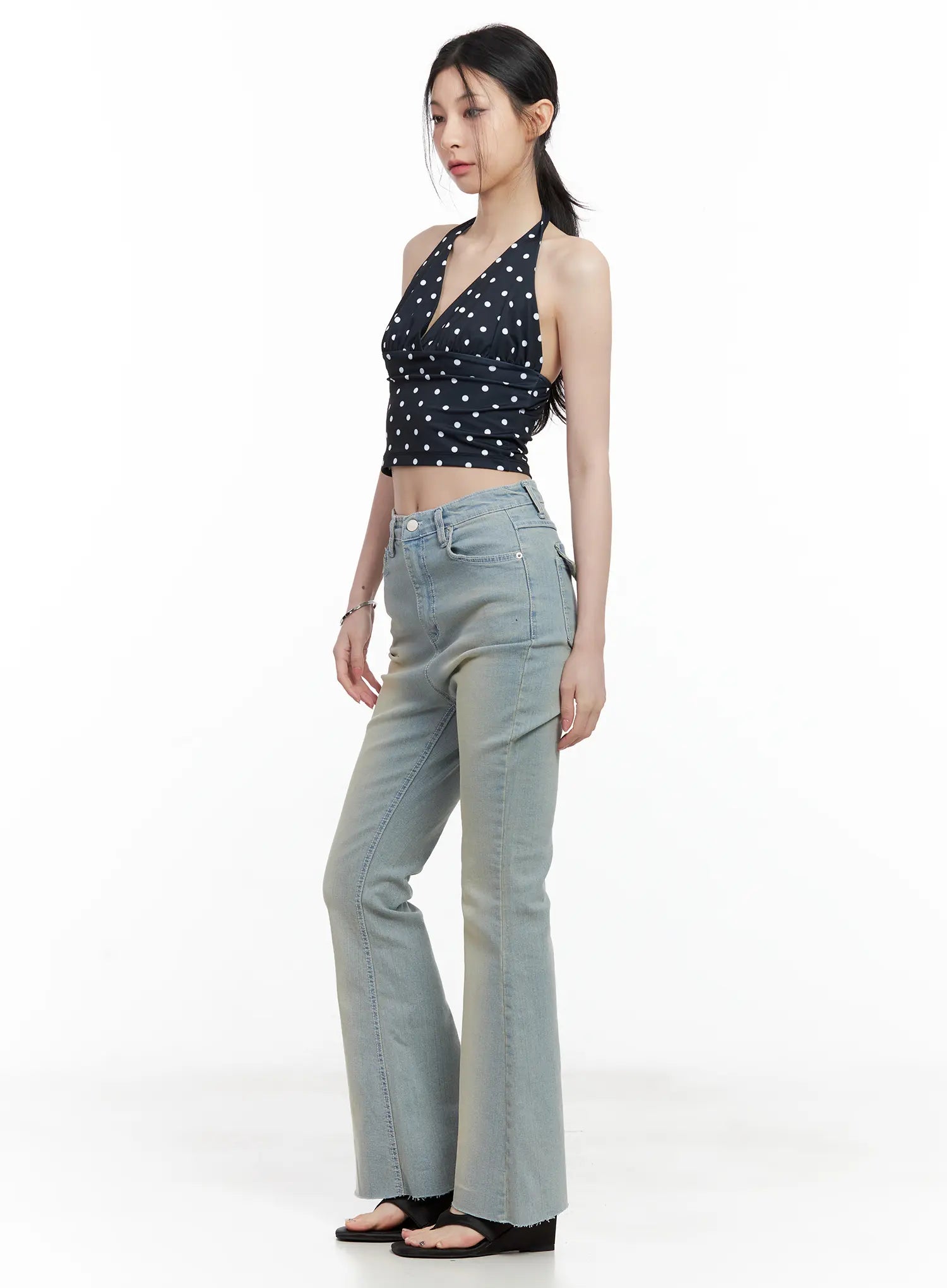 V-Neck Polka Dot Halter Top CL501