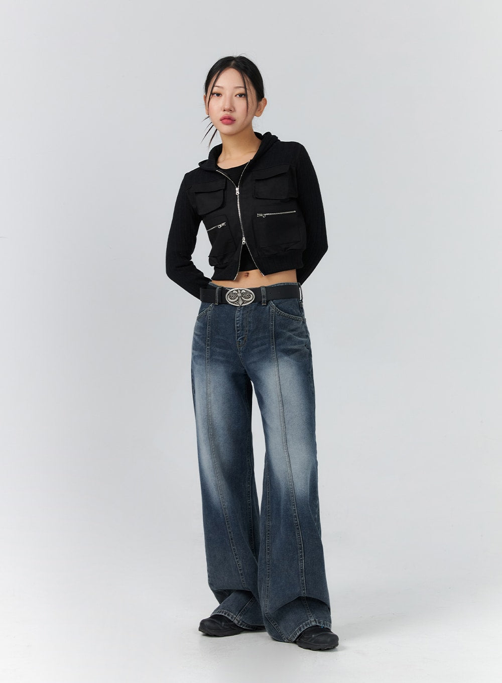 Stitched Washed Wide Leg Jeans CS325