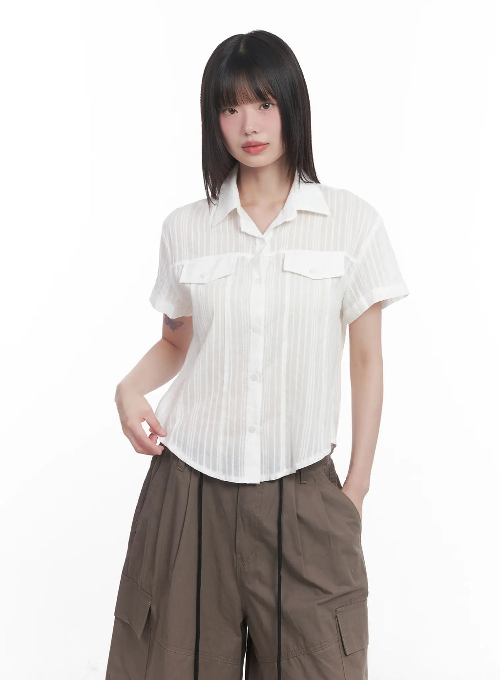 Collared Buttoned Short-Sleeve Shirt CU518