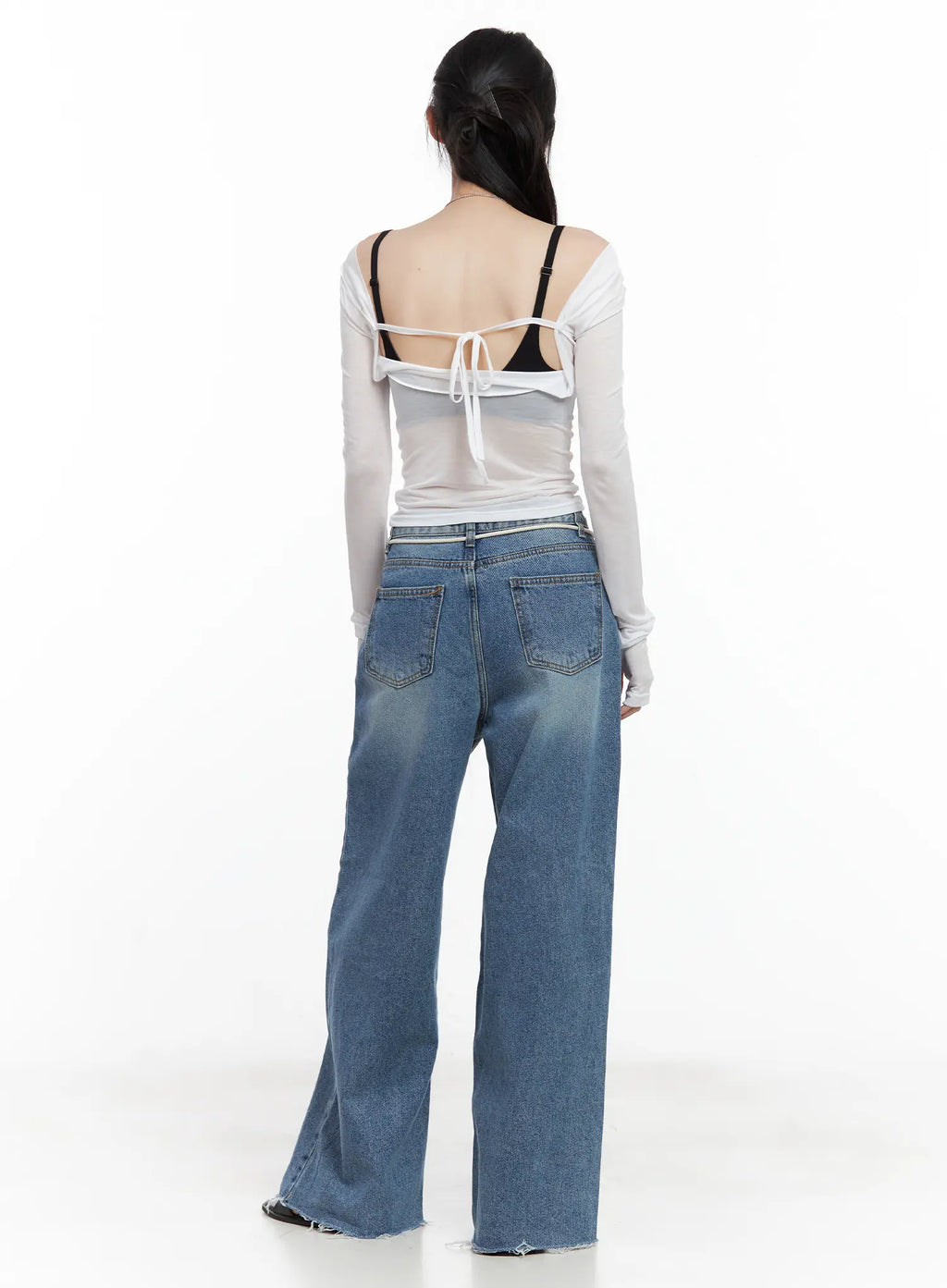 Sheer Back-Slit Long-Sleeve Tee CU530