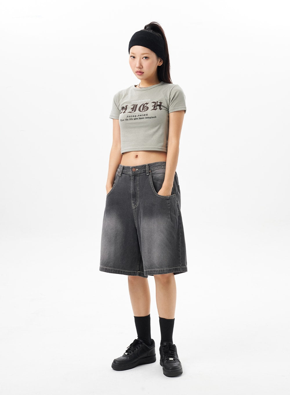 Denim Wide Bermuda Pants CU316