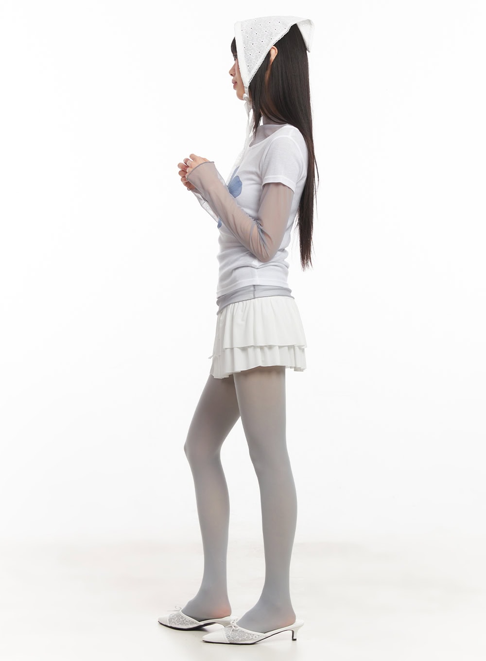 String Ribbon Ruffle Mini Skirt CA522