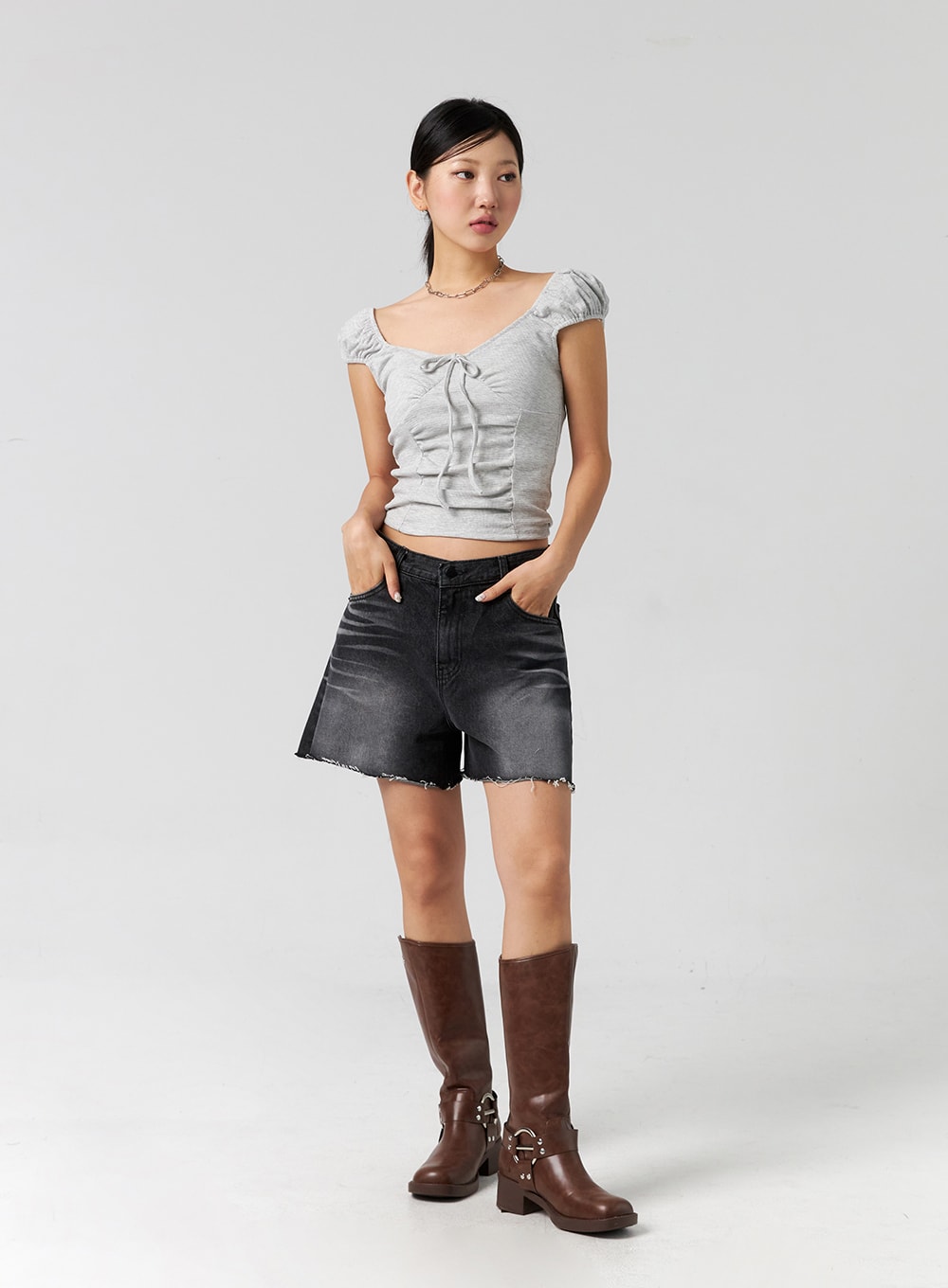 Low Rise Wide Denim Shorts CG302