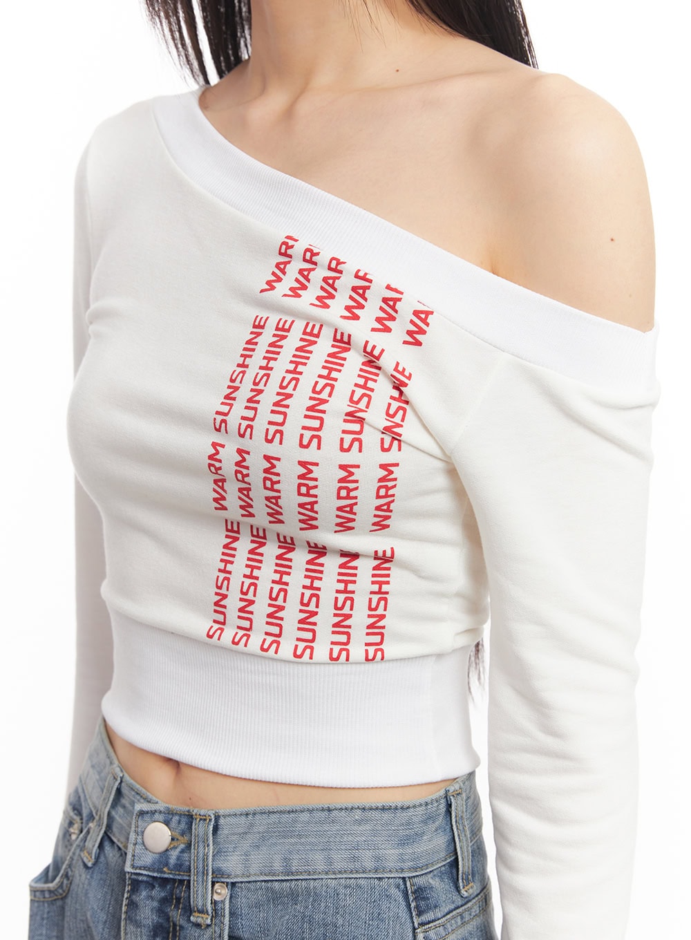 One-Shoulder Wrap Long-Sleeve Crop Top CA522