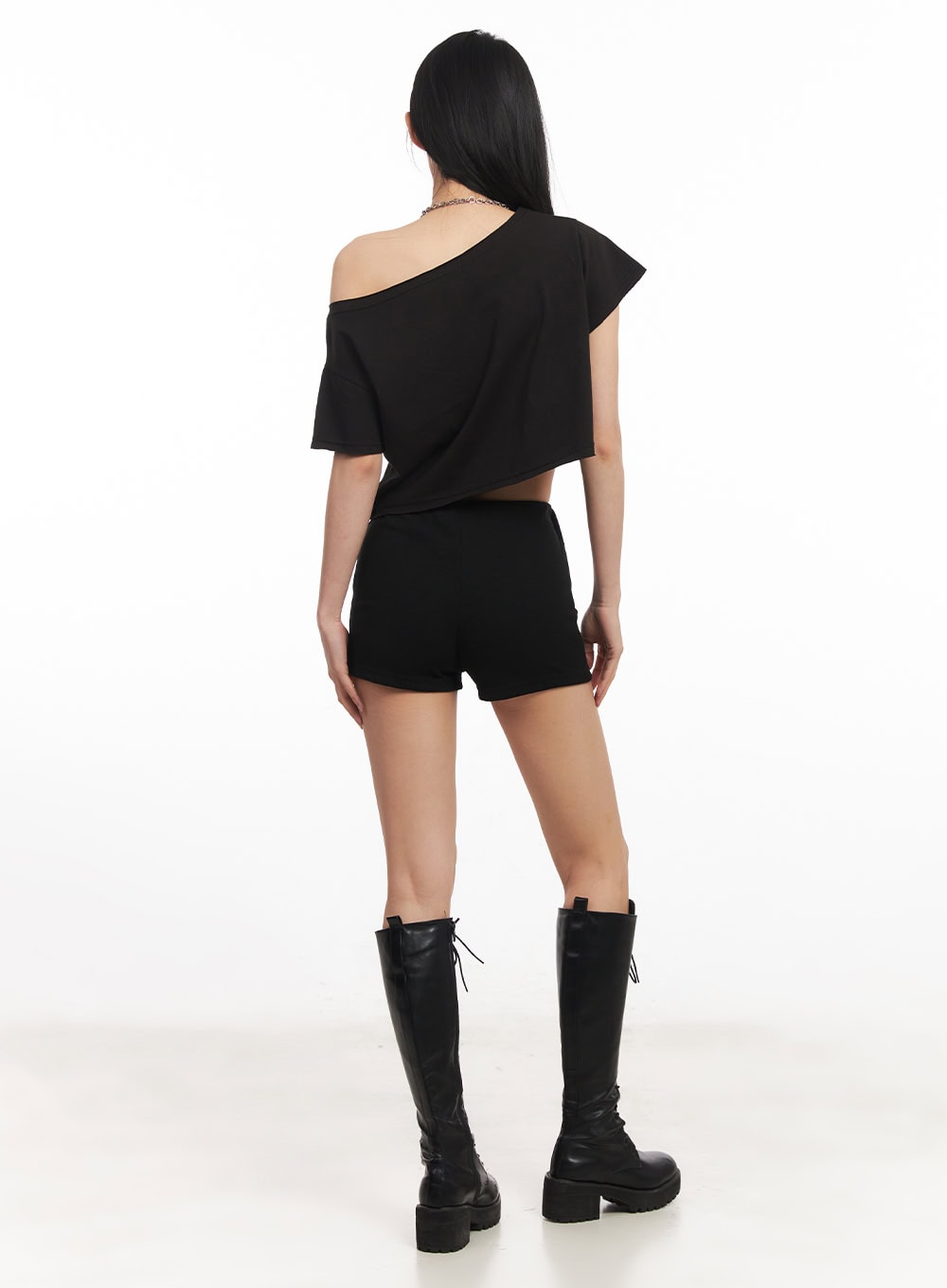 Off-Shoulder Graphic Crop Top CA514