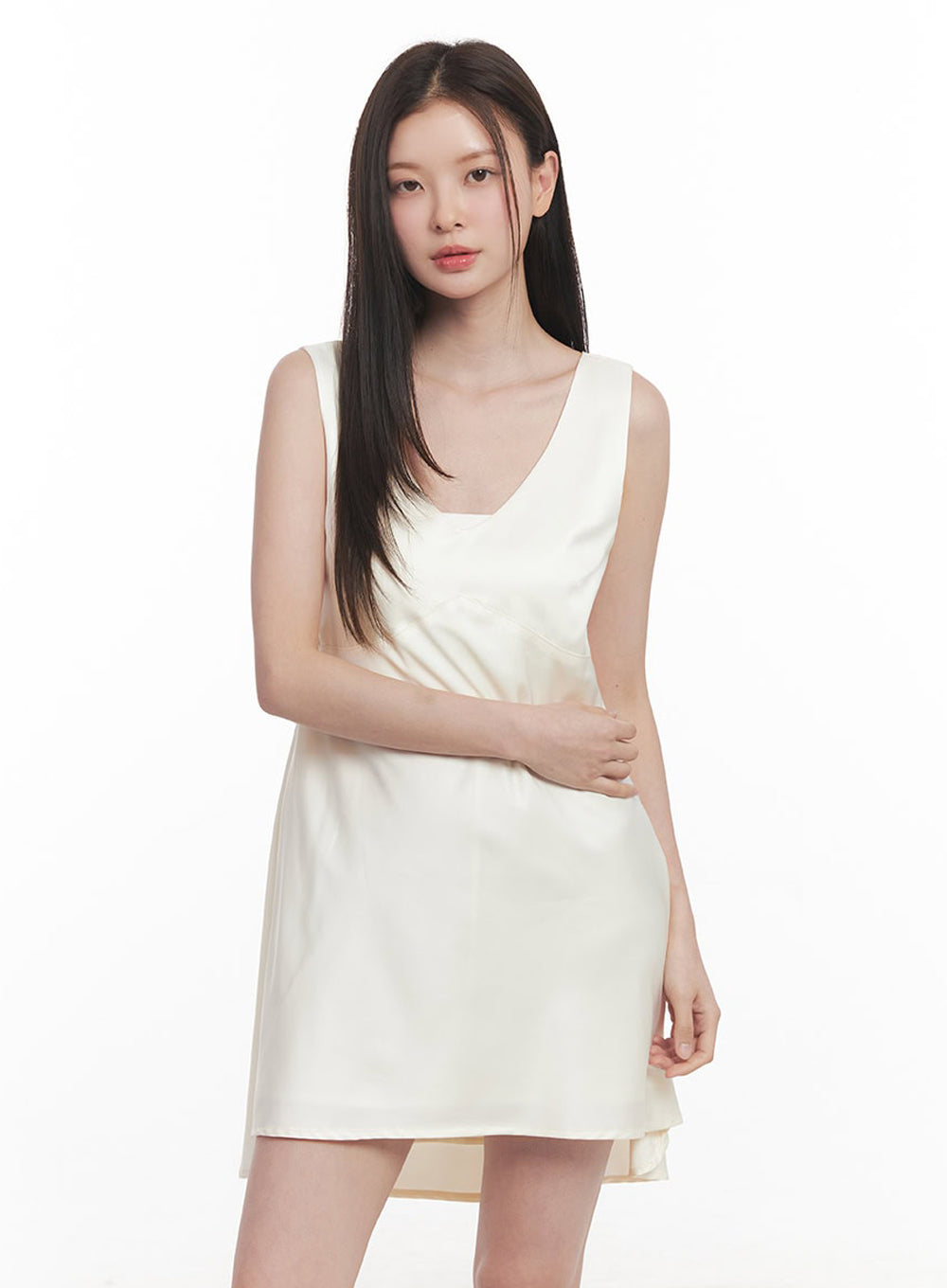 Satin V-Neck Sleeveless Mini Dress IY513