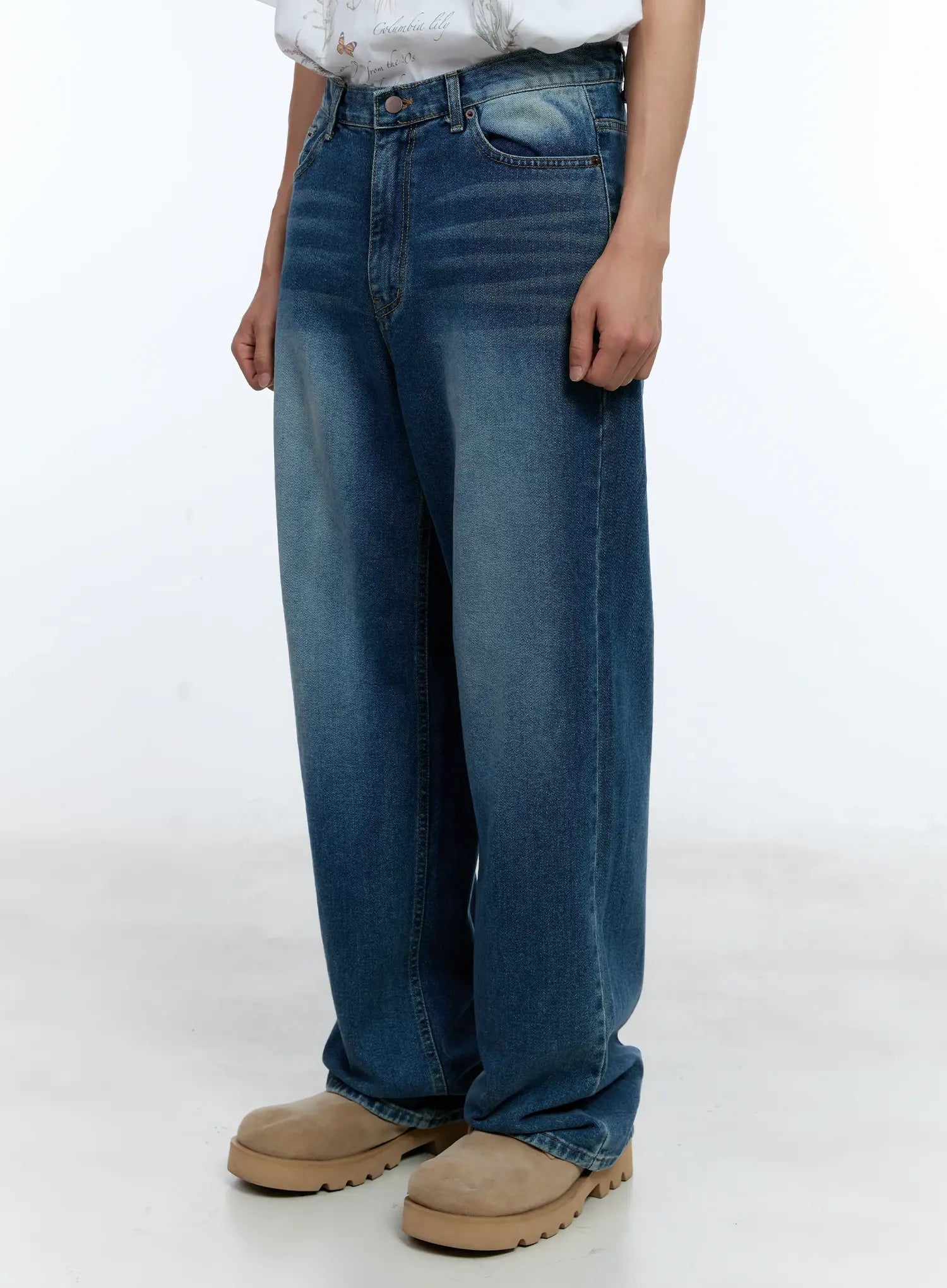 Men's Distressed Wide-Leg Denim Jeans IL515