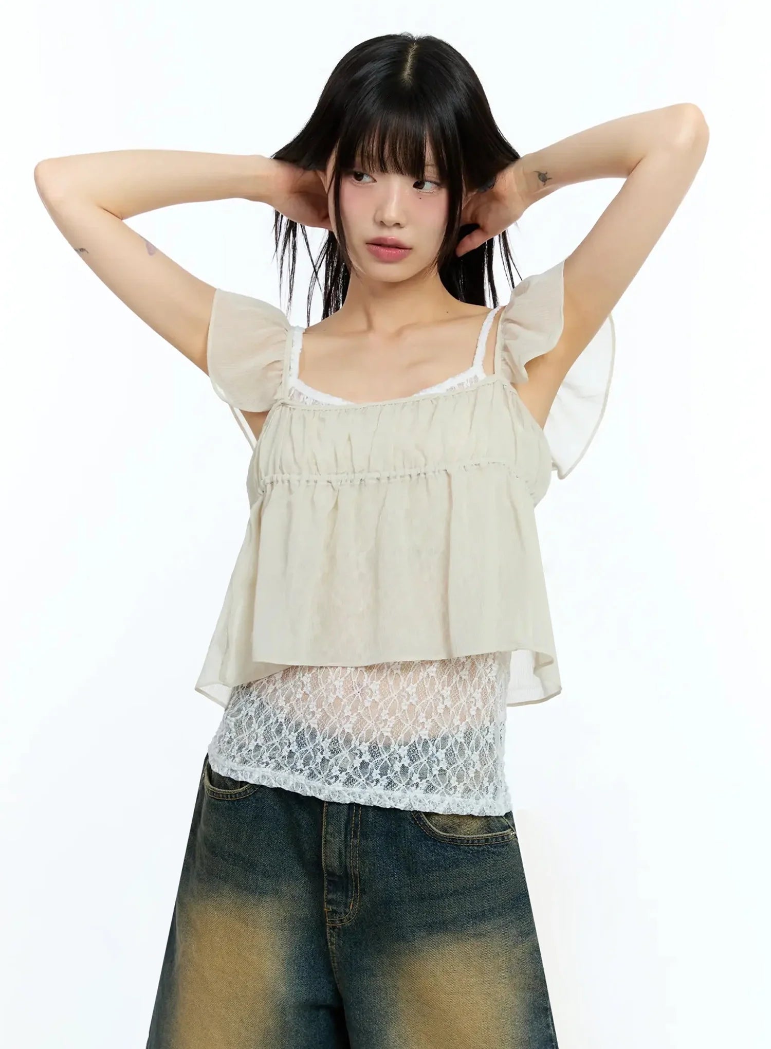 Square Neck Flared Crop Top IU523