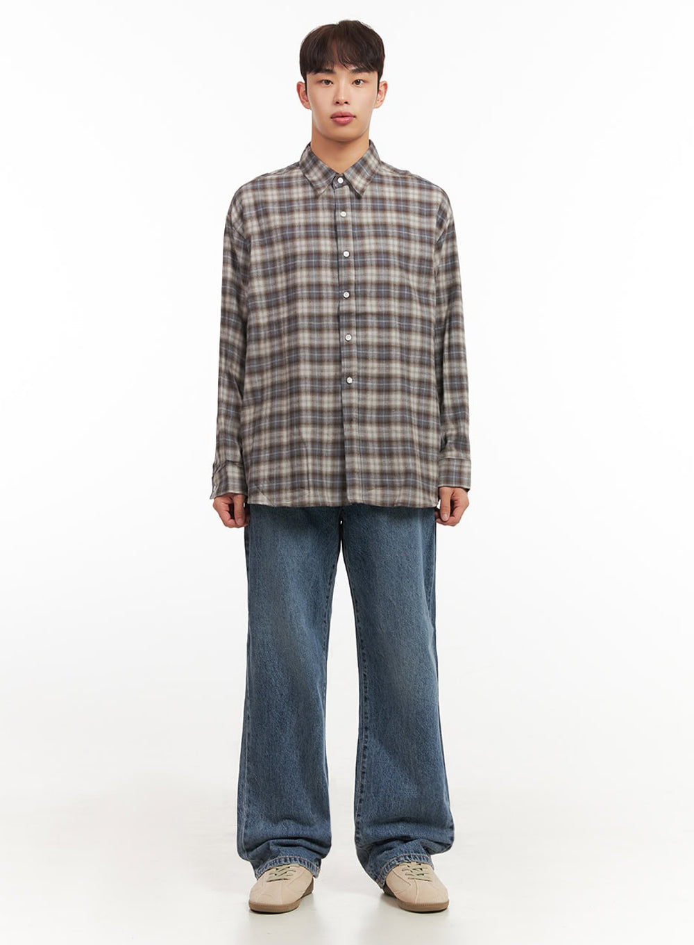 Men's Oversized Checkered Collar Shirt IF517