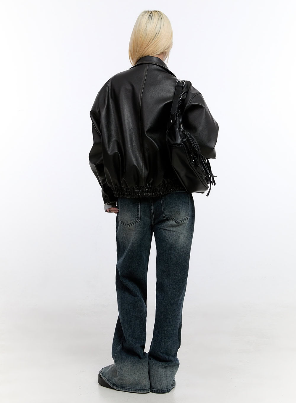 Oversized Faux Leather Collar Jacket CO419