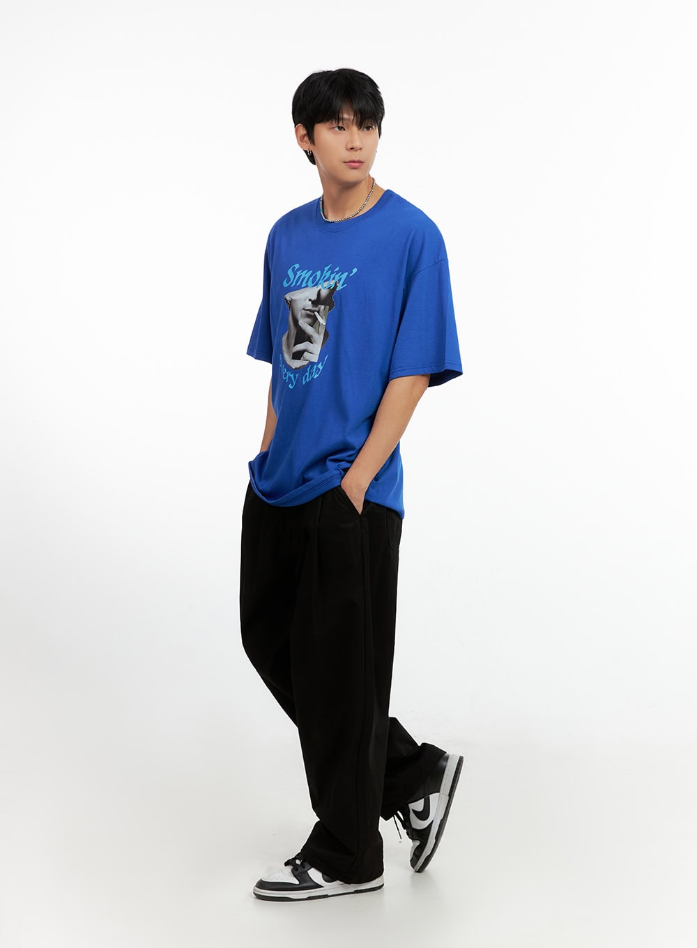 Men's Cotton Graphic Oversize T-Shirt (Blue) IG402