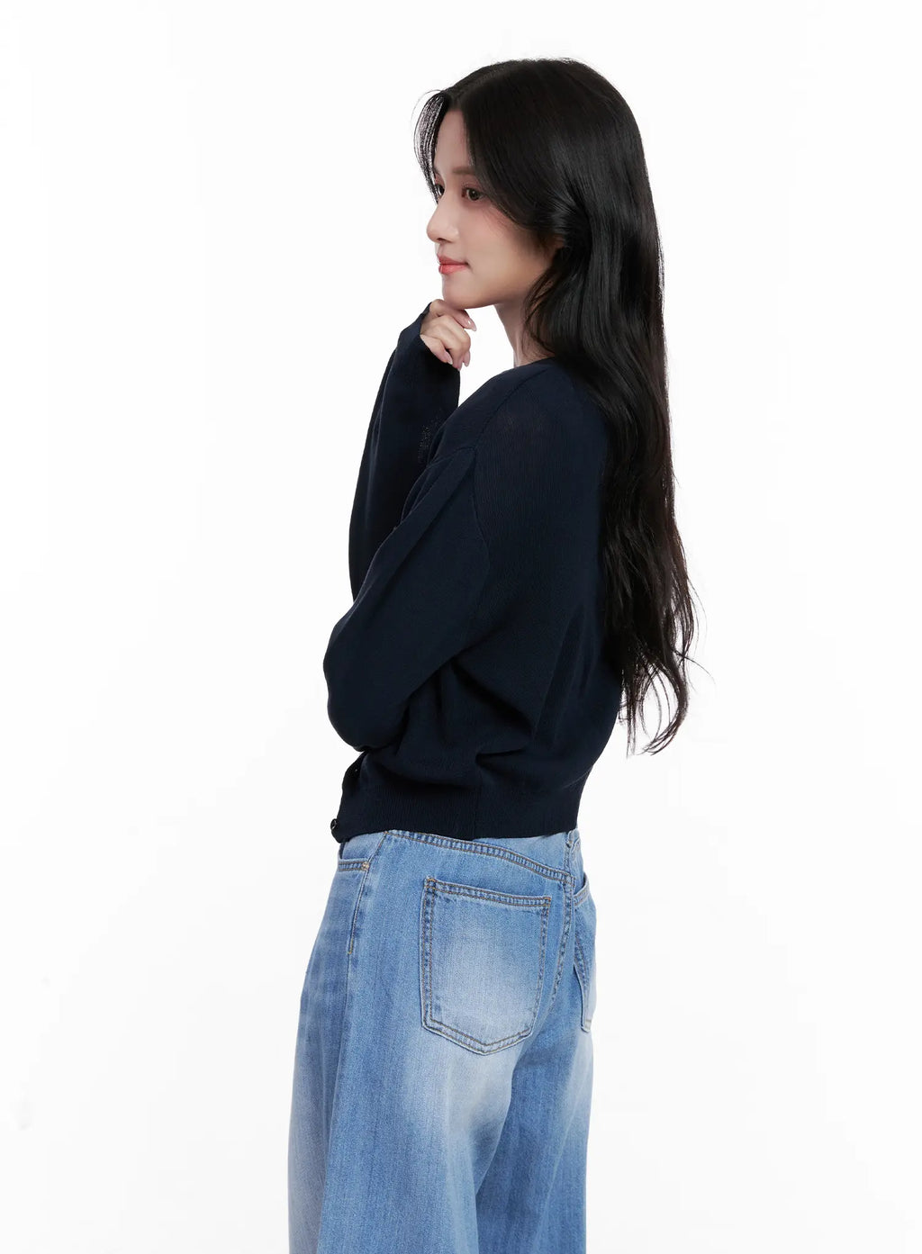 Round-Neck Mesh Knit Cardigan CL516