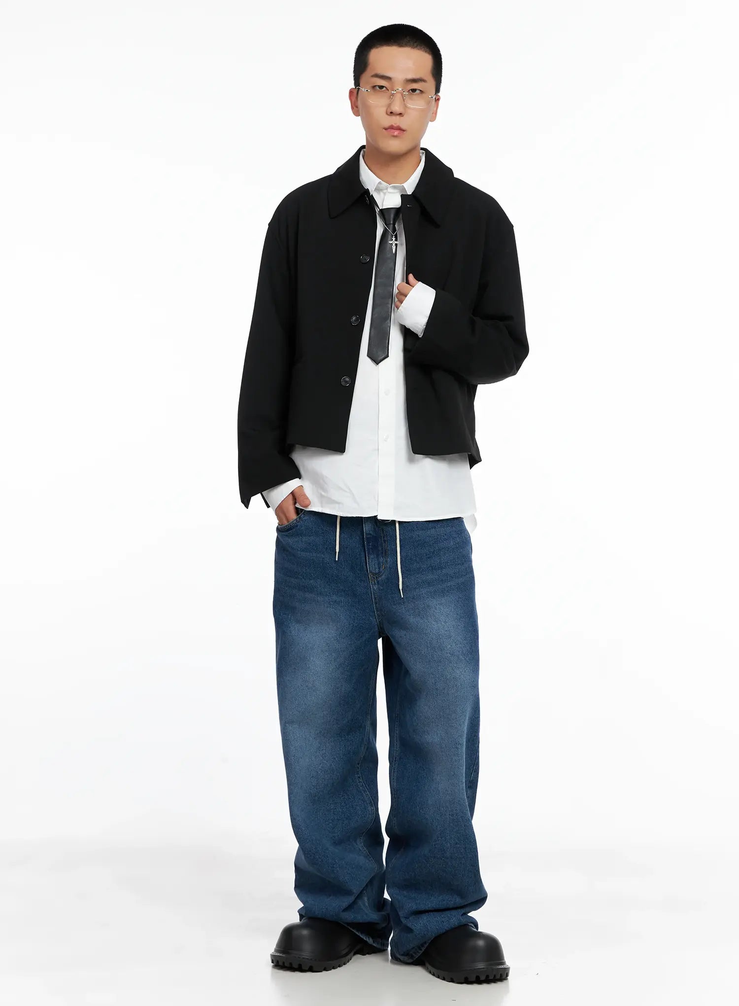 Men's Cropped Button-Up Jacket IS502