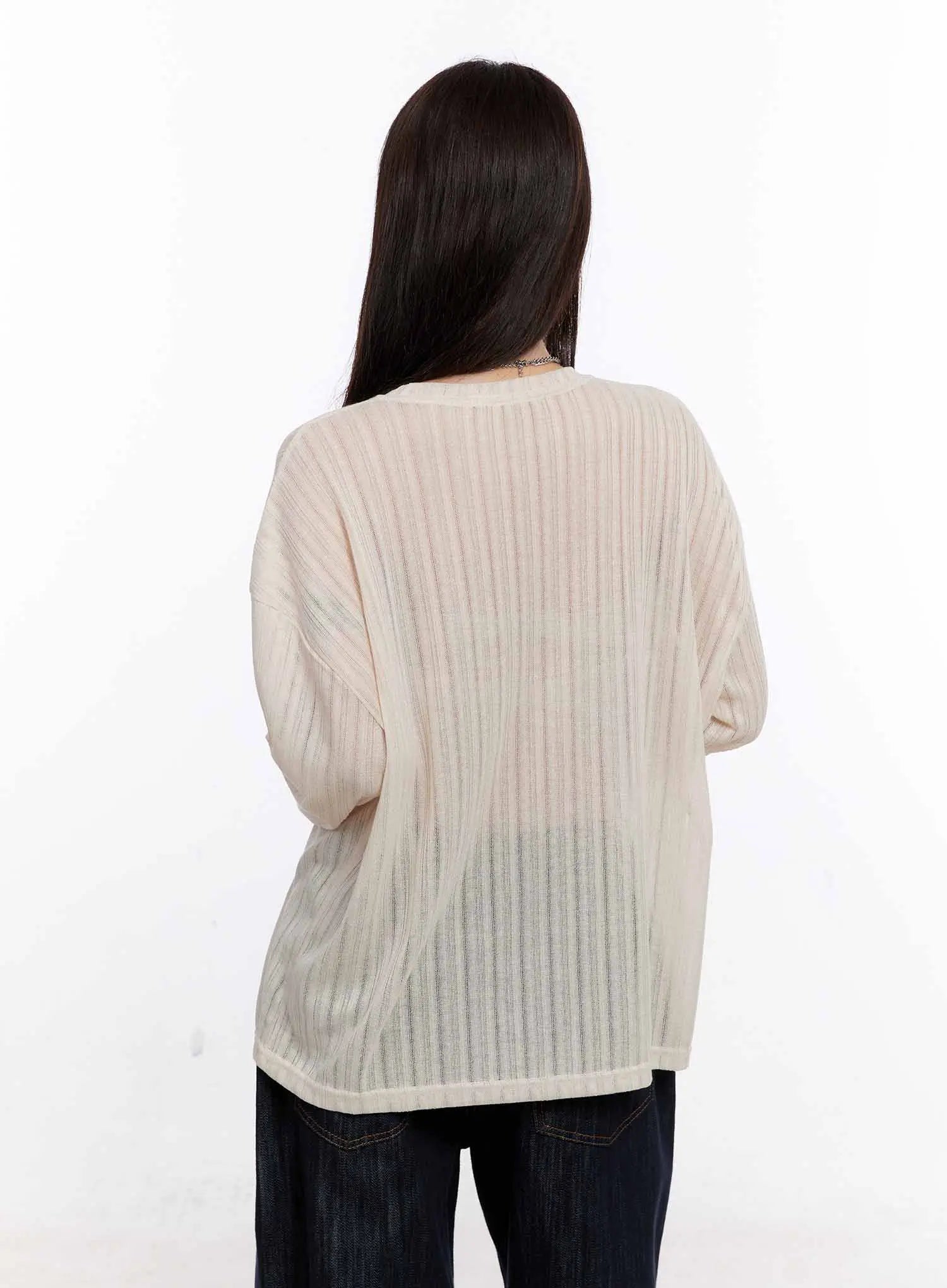 Graphic Oversized Sheer Long Sleeve Top CS530