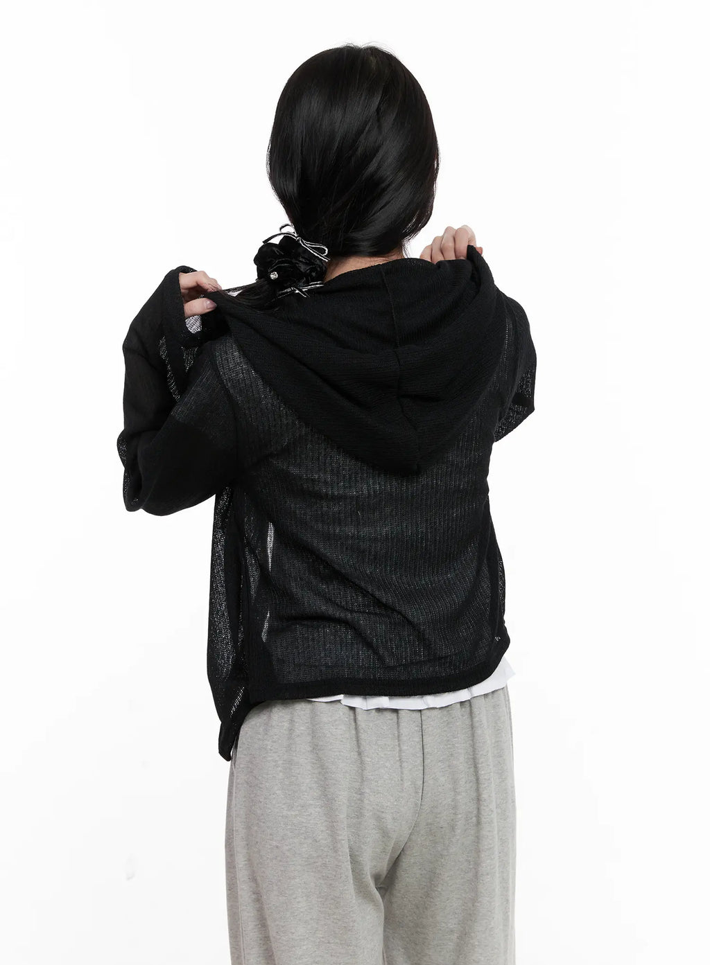 Sheer Button-Up Long Sleeve Zip-Up CL516