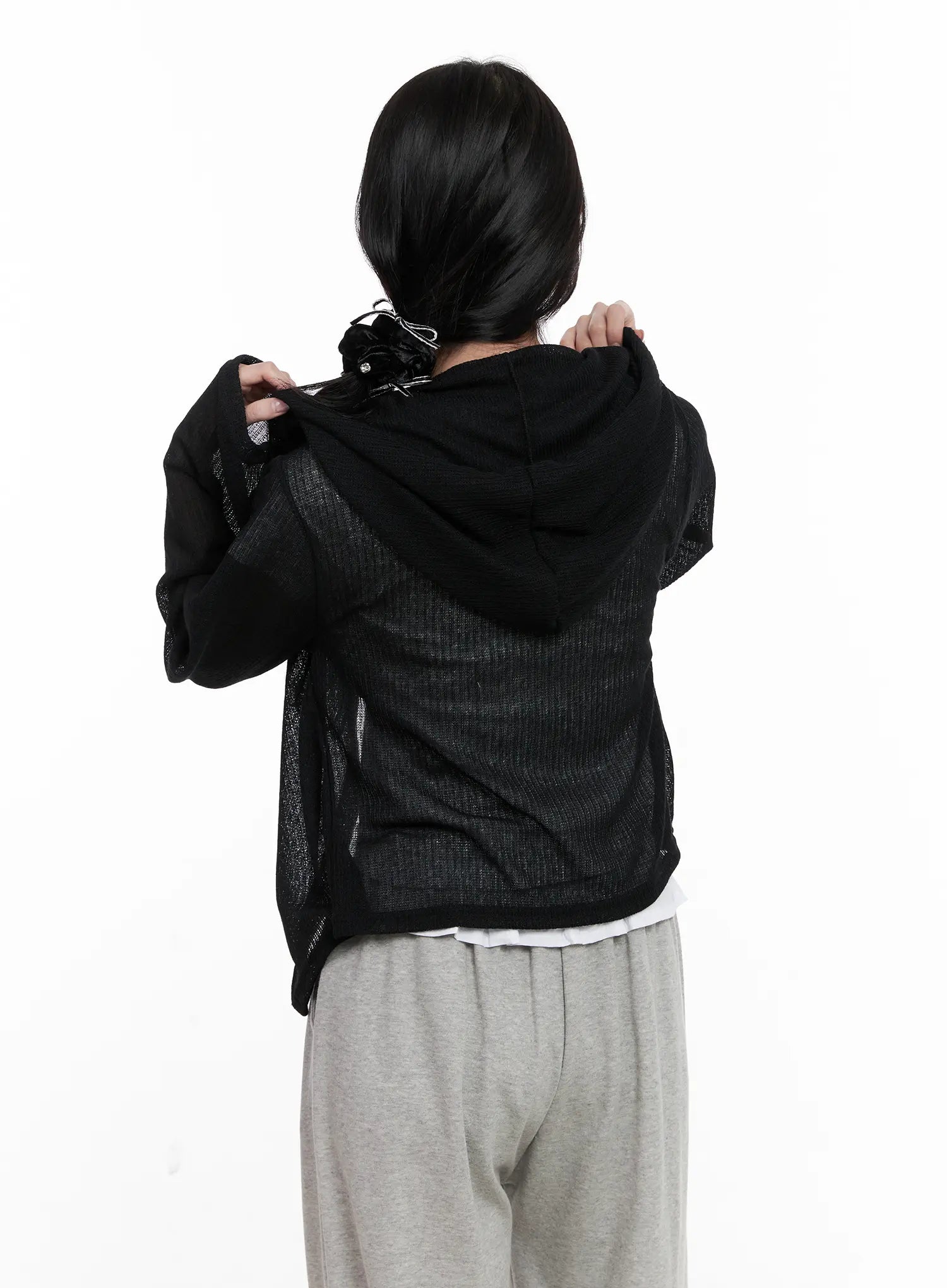 Sheer Button-Up Long Sleeve Zip-Up CL516