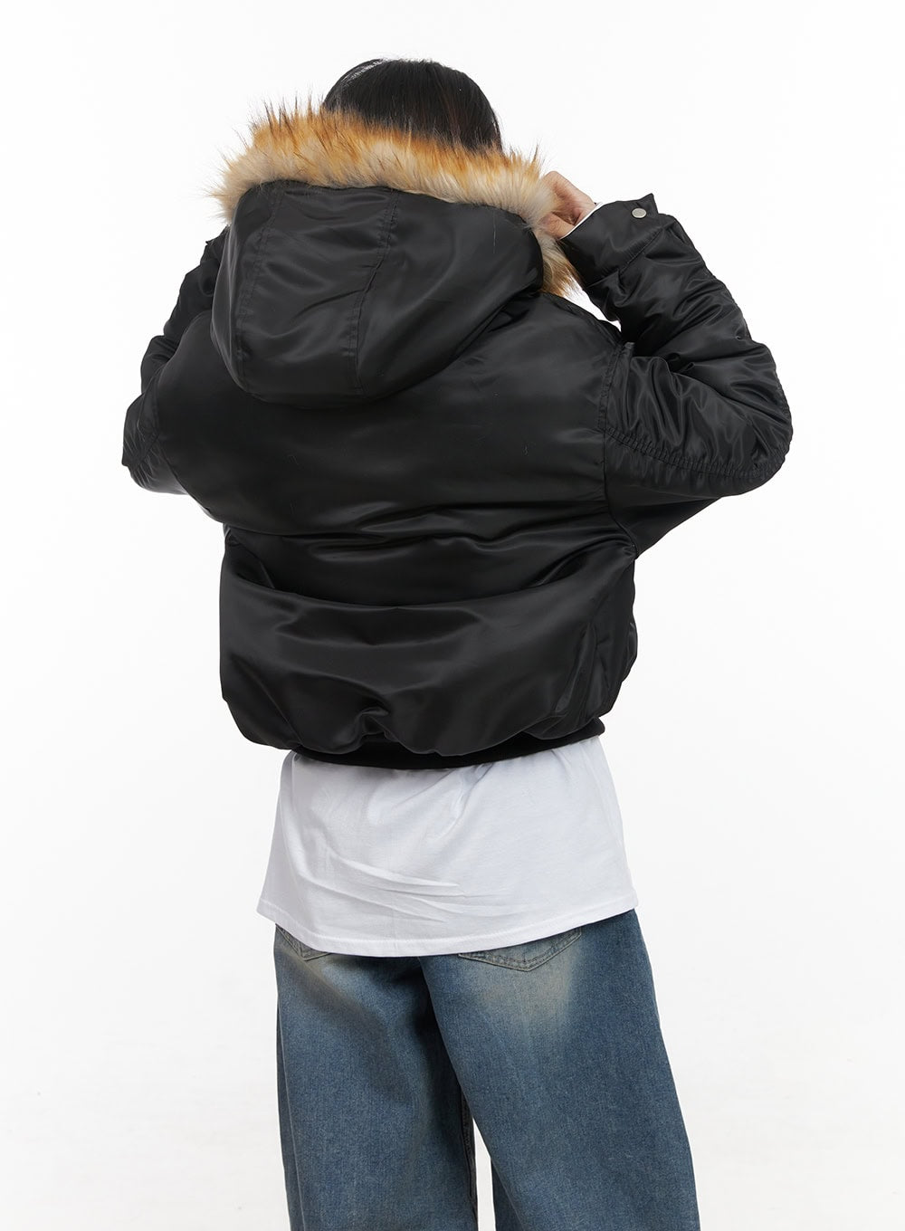 Fur Detail Hooded Bomber Jacket CD411
