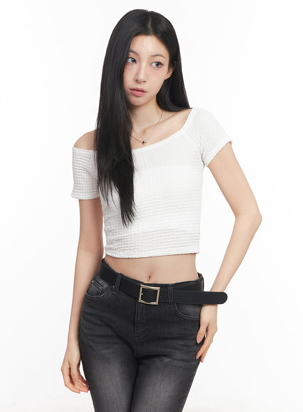 Off-Shoulder Boat-Neck Crop Top IY516