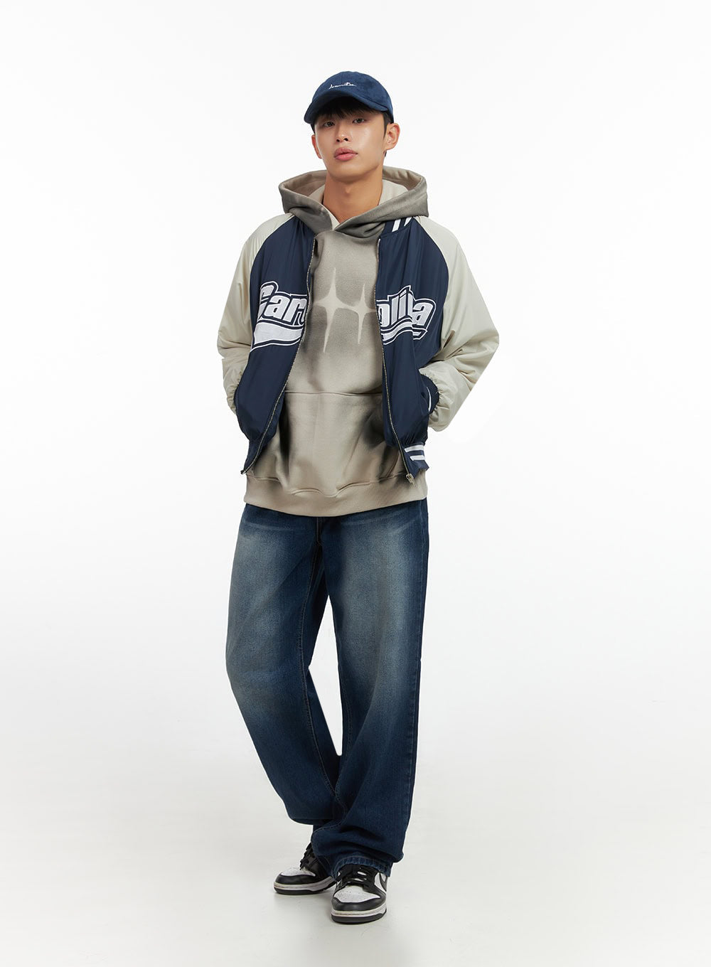 Graphic Nylon Zip Up Varisty jacket  IO420