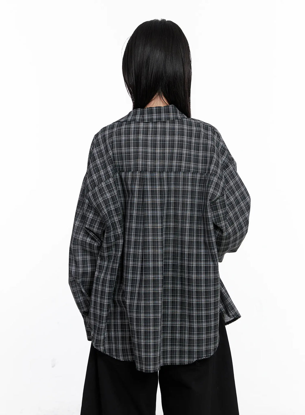 Oversized Plaid Button Up Shirt CS512