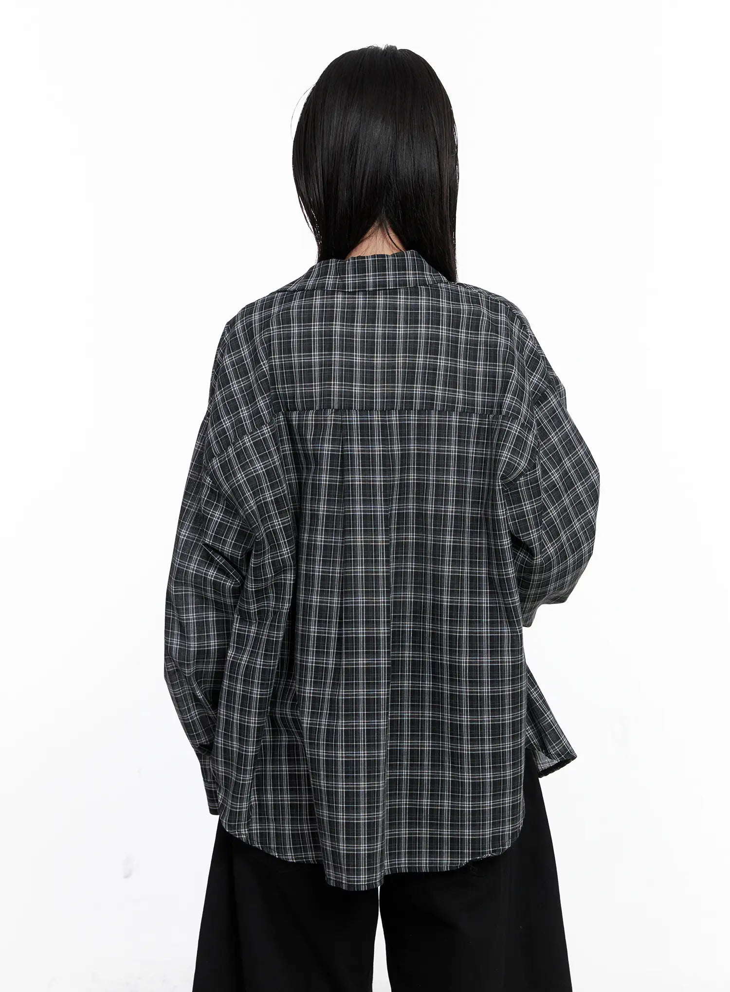 Oversized Plaid Button Up Shirt CS512