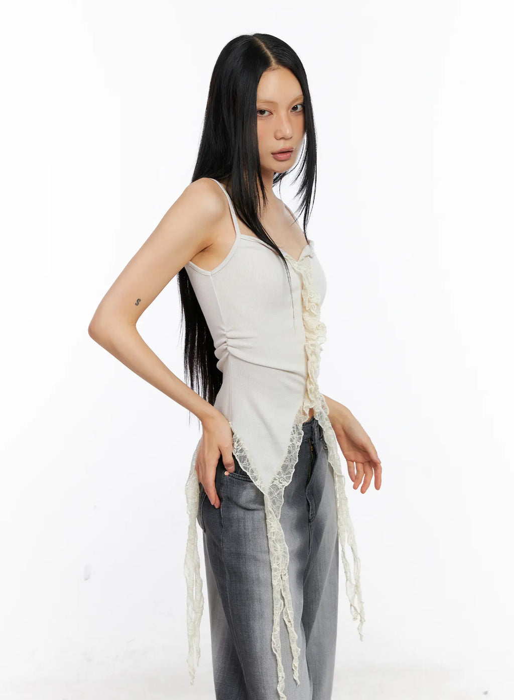 Lace-Trim Ruffle Tank Top CL529