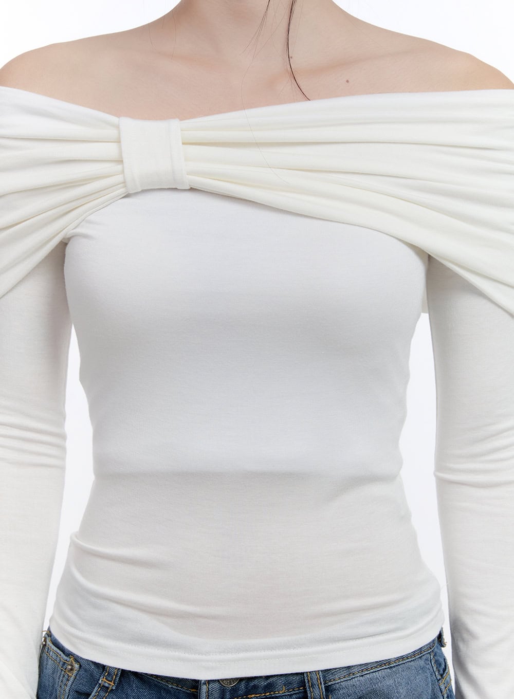 Shirred Off-Shoulder Solid T-Shirt CO419