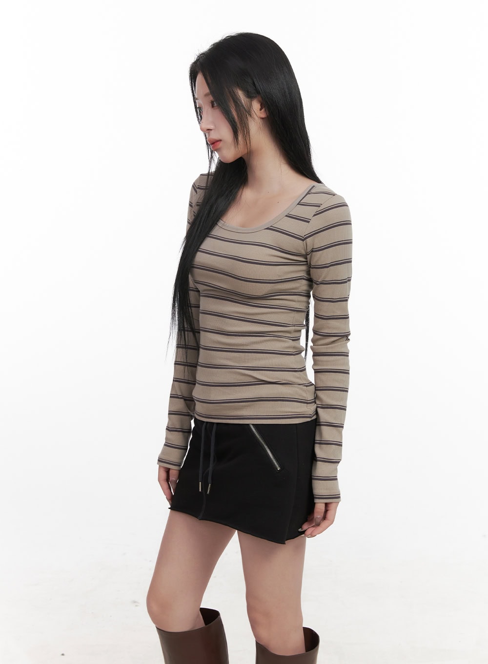 Striped Slim-Fit Long Sleeve Top CJ517