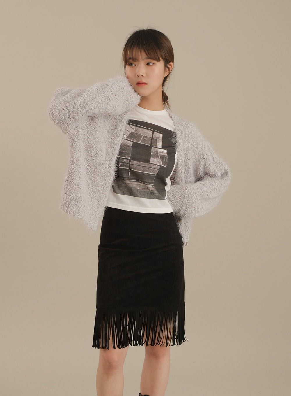 Tassel Hem Knee Length Skirt