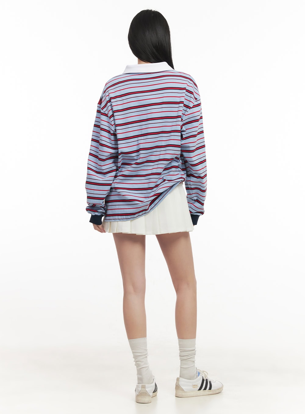 Oversized Striped Long Sleeve Polo Shirt CF514
