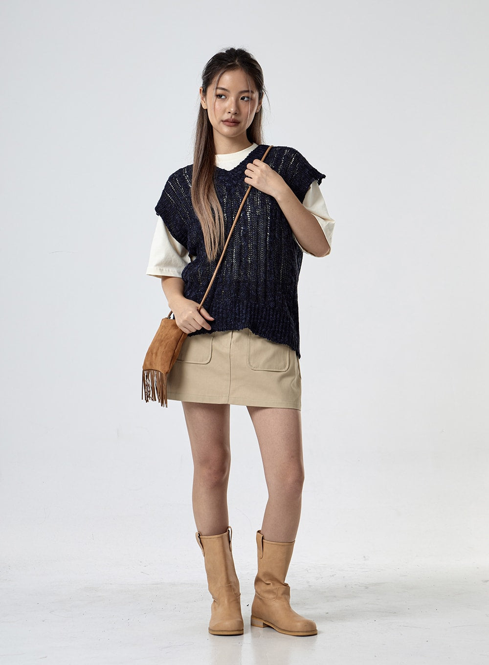 V-Neck Mesh Knitted Vest CG24