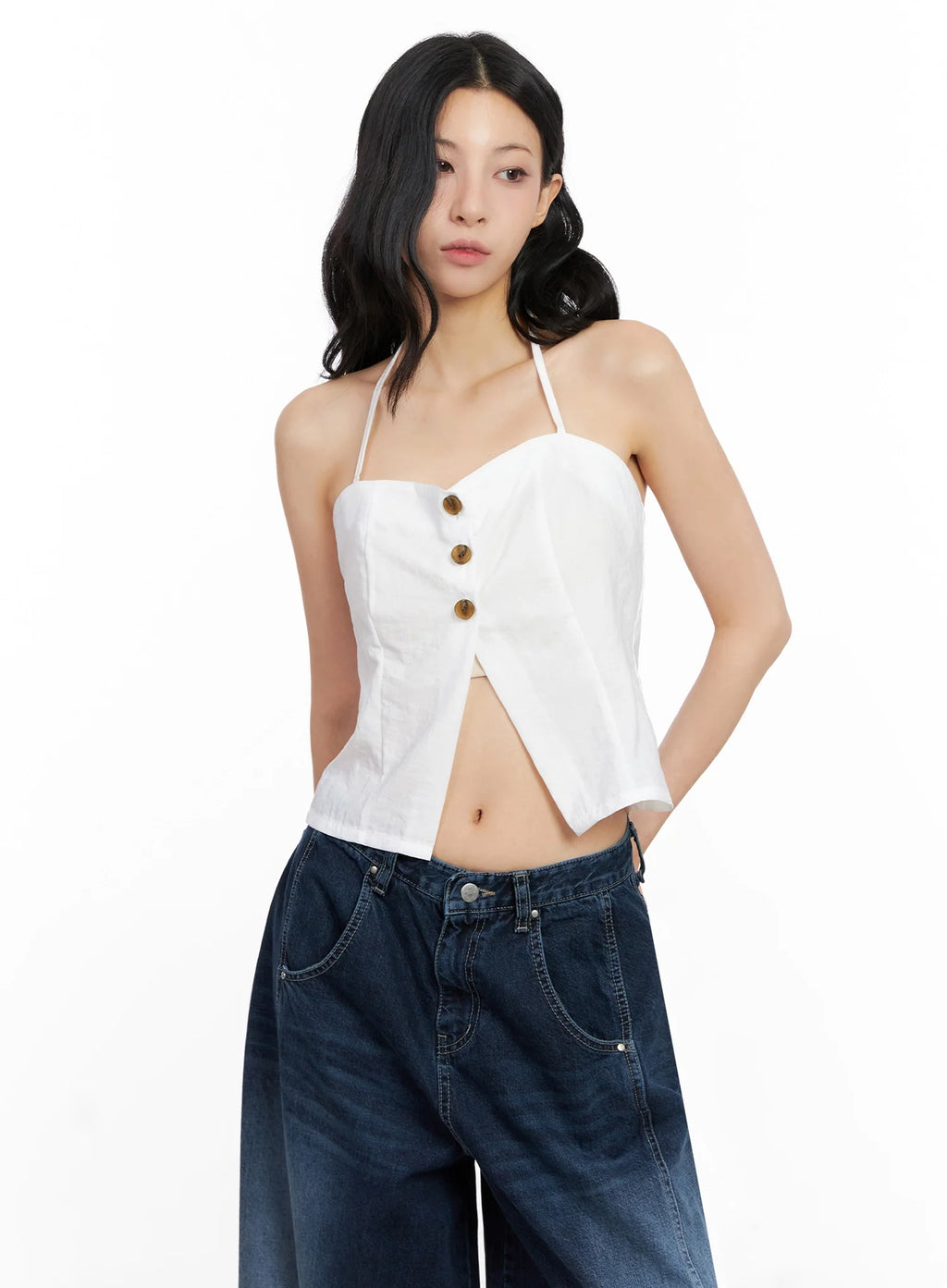 Buttoned Halter Neck Top IG508