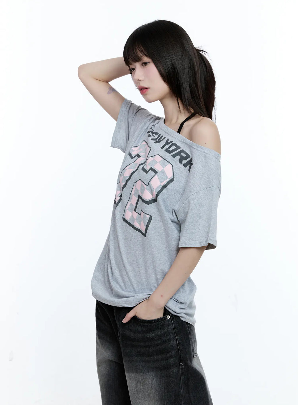 Off-Shoulder Loose-Fit 72 Graphic Top CG507