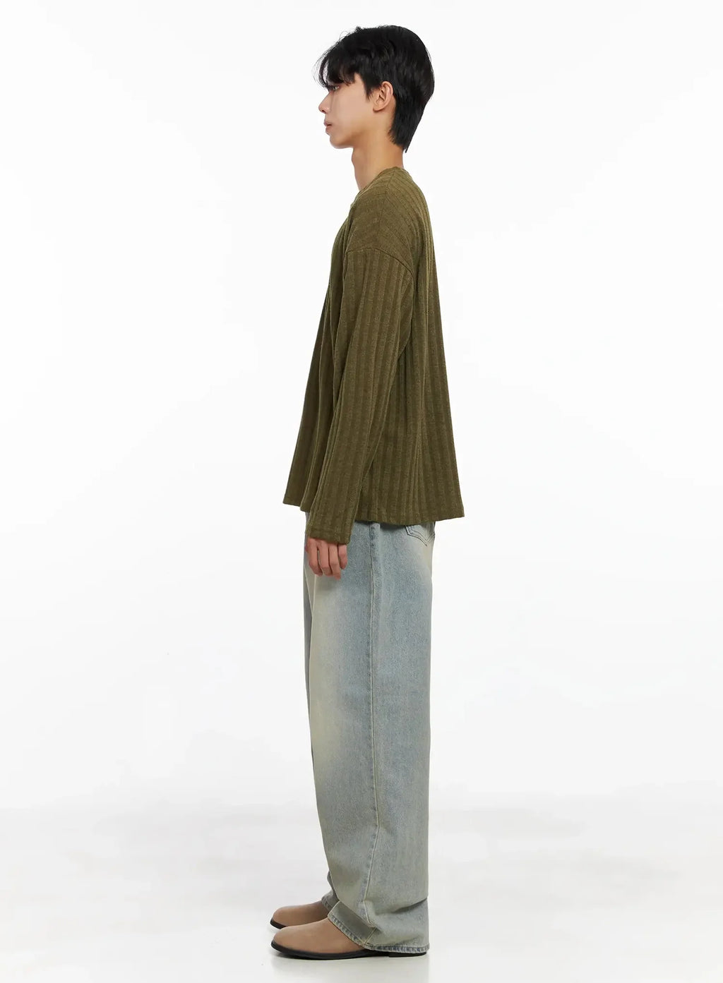 Men's Ribbed Knit Long Sleeve Shirt IO516