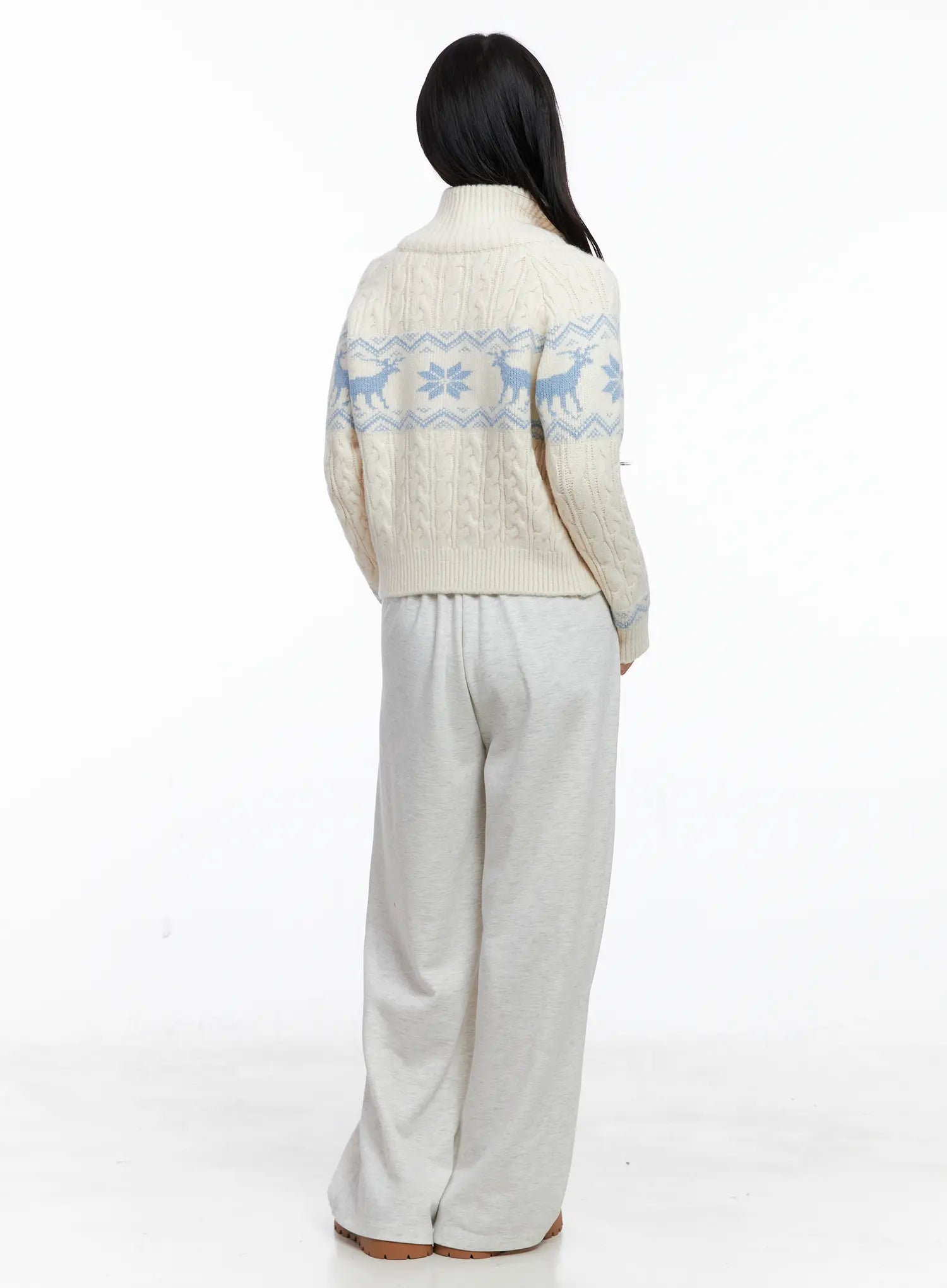Cable Knit Funnel Neck Zip-Up Sweater CS523