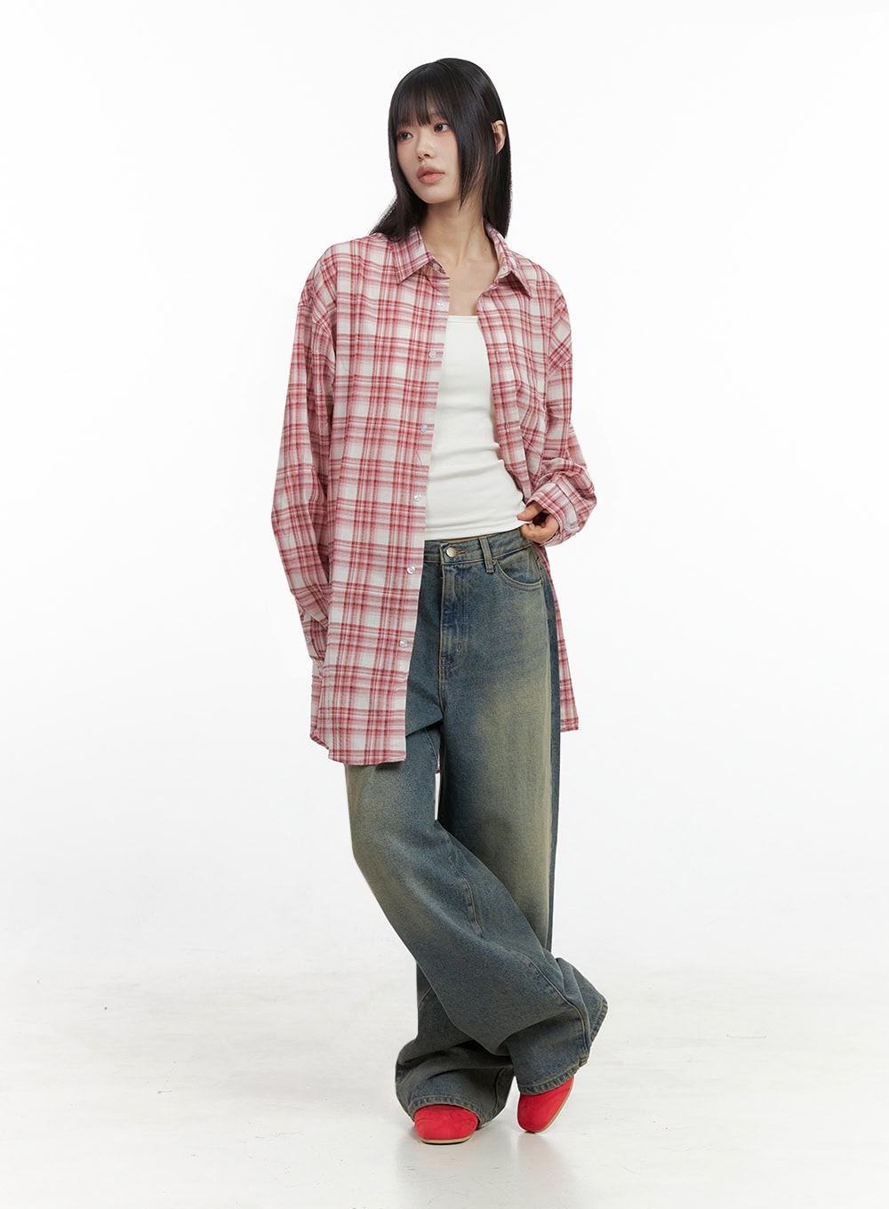 Checkered Cotton Oversized Shirt IO430