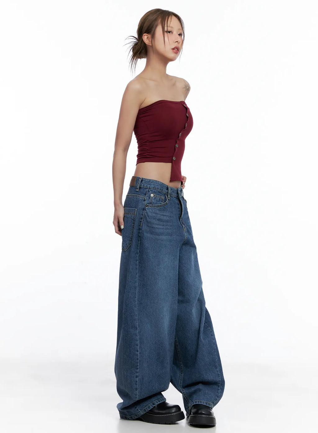 Asymmetric Button Tube Top CL510