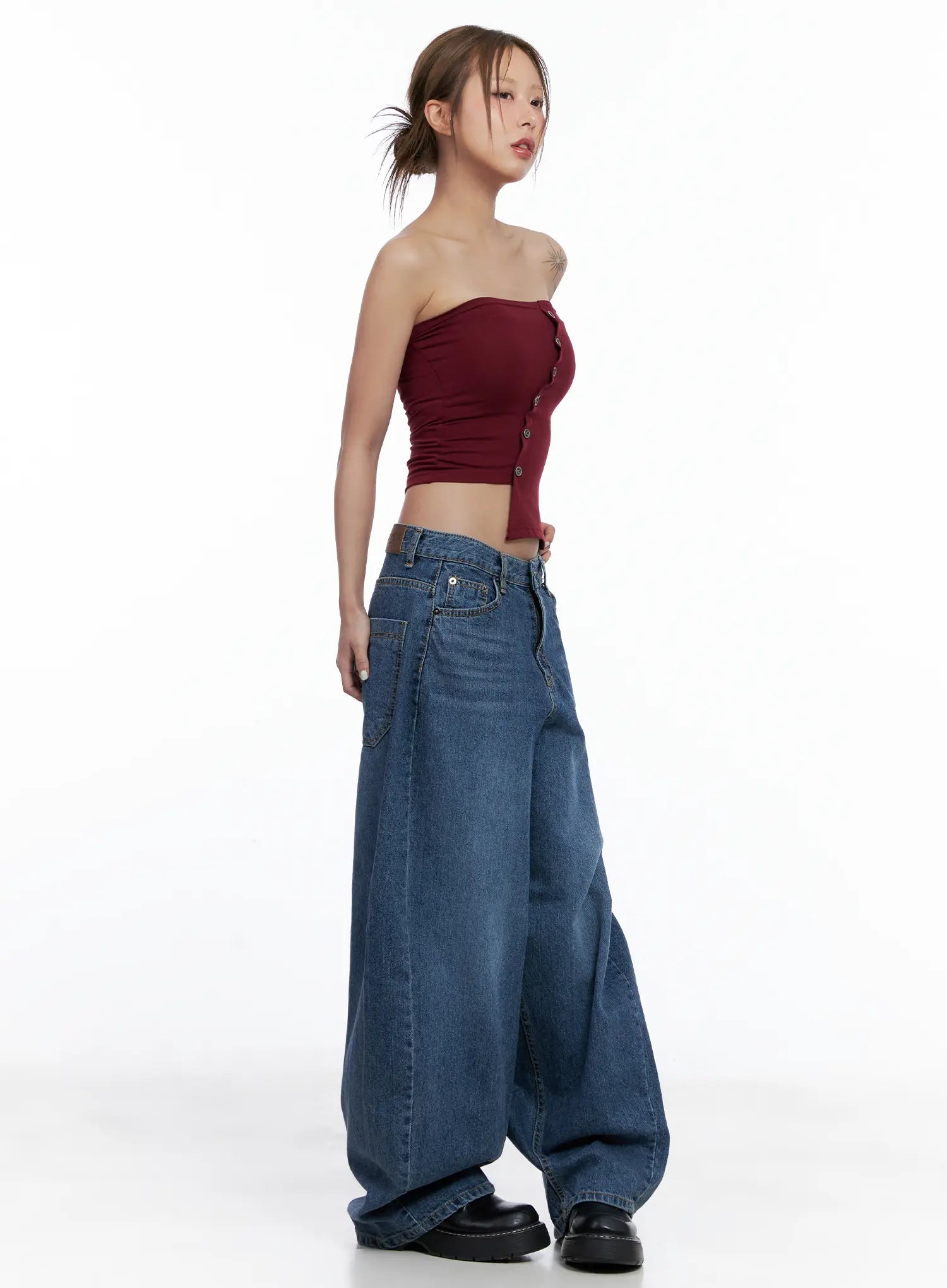 Asymmetric Button Tube Top CL510