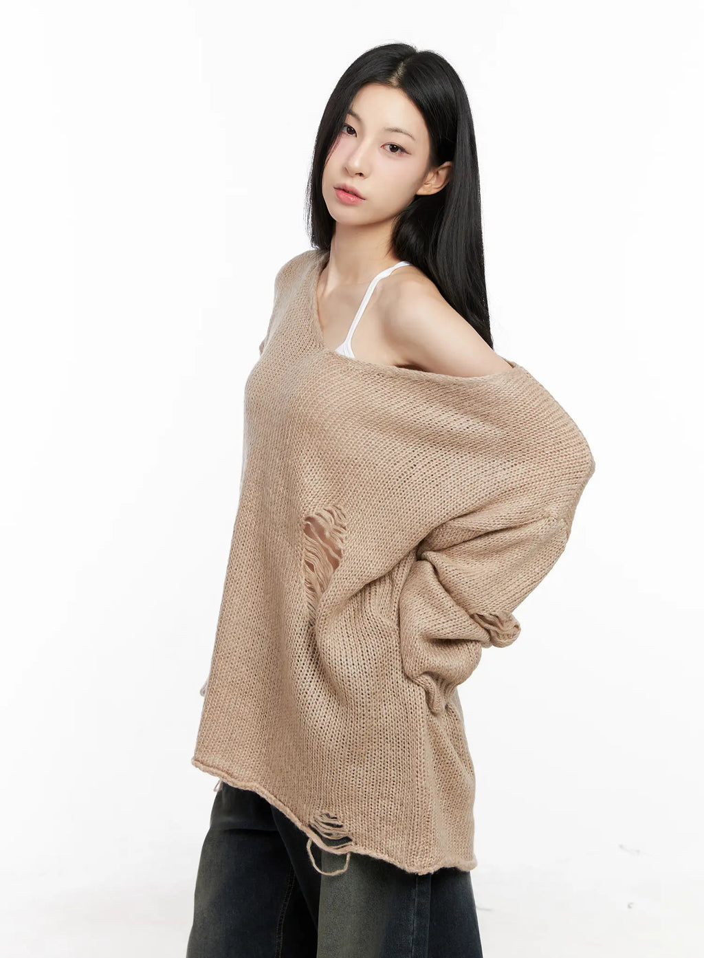 Distressed Loose Knit Sweater CG522