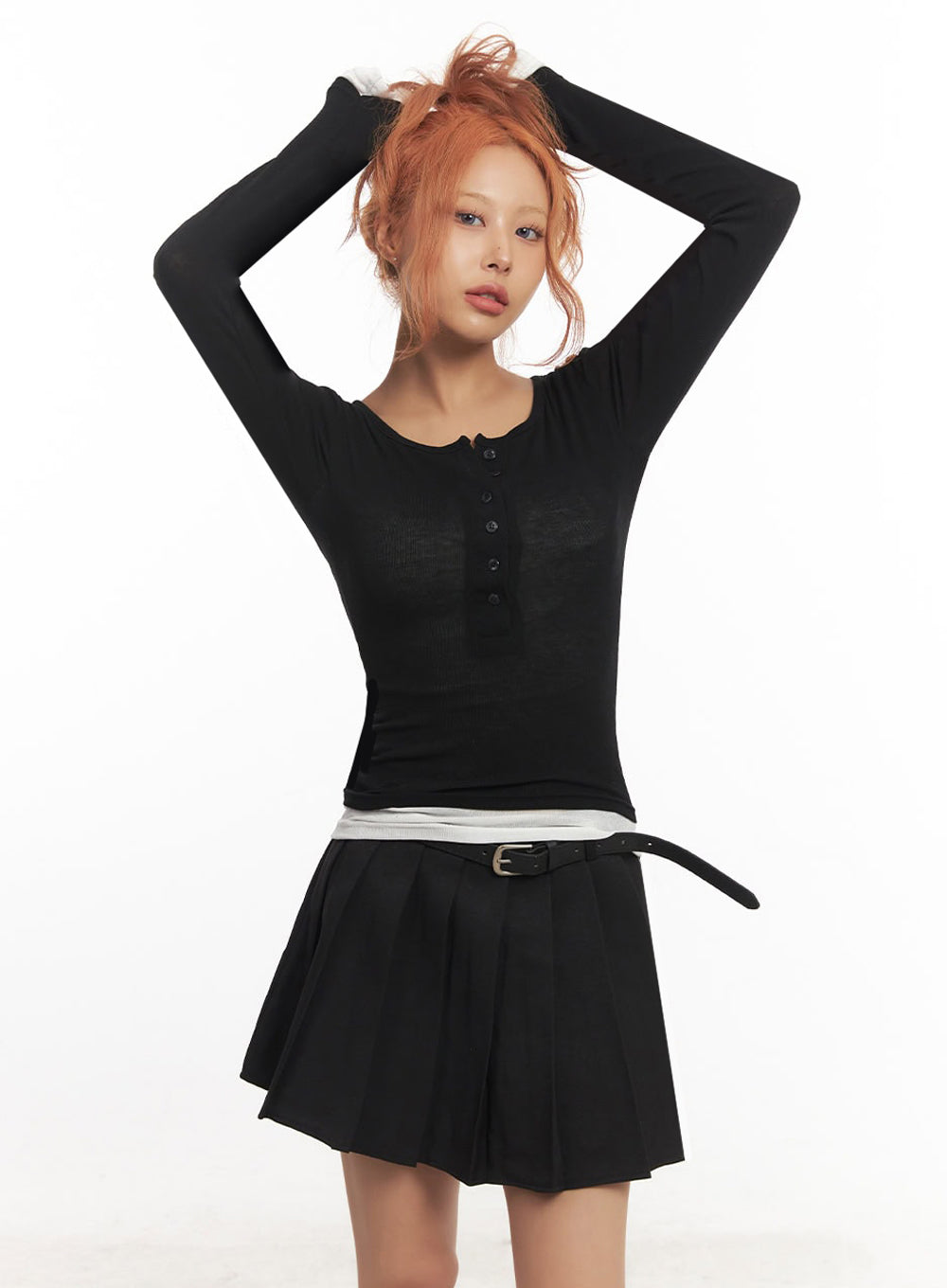 Henley Layered Long Sleeve Top IA515