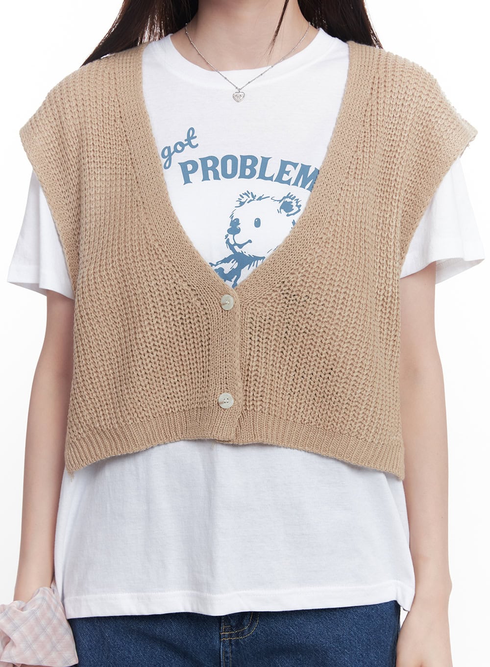 Buttoned Knit Crop Vest Top CY515