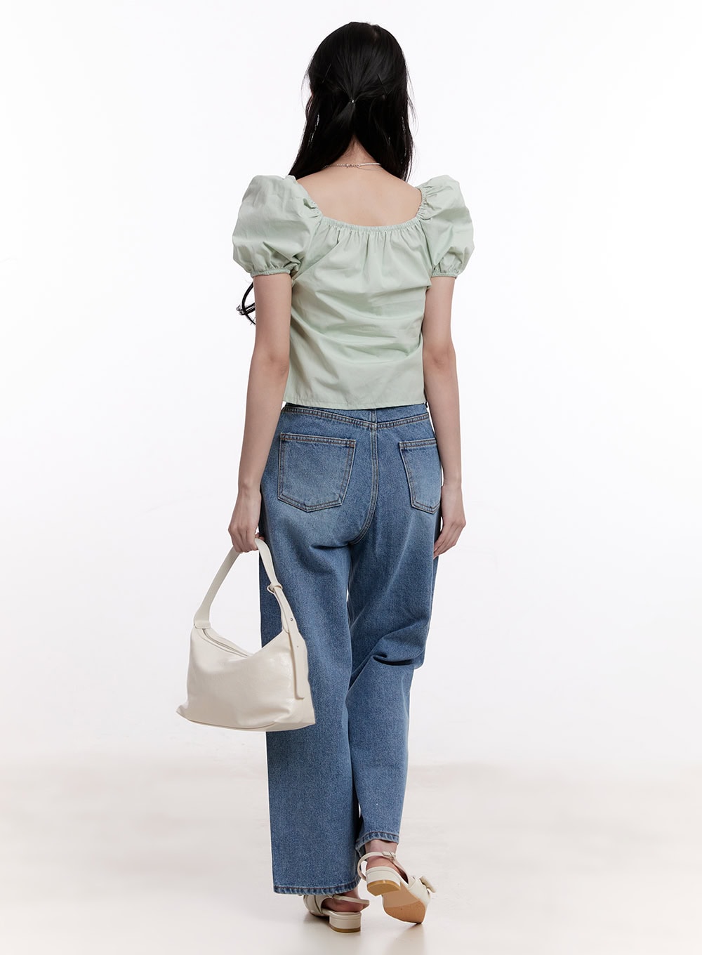 Ribbon Puff Sleeve Square Neck Top CM526