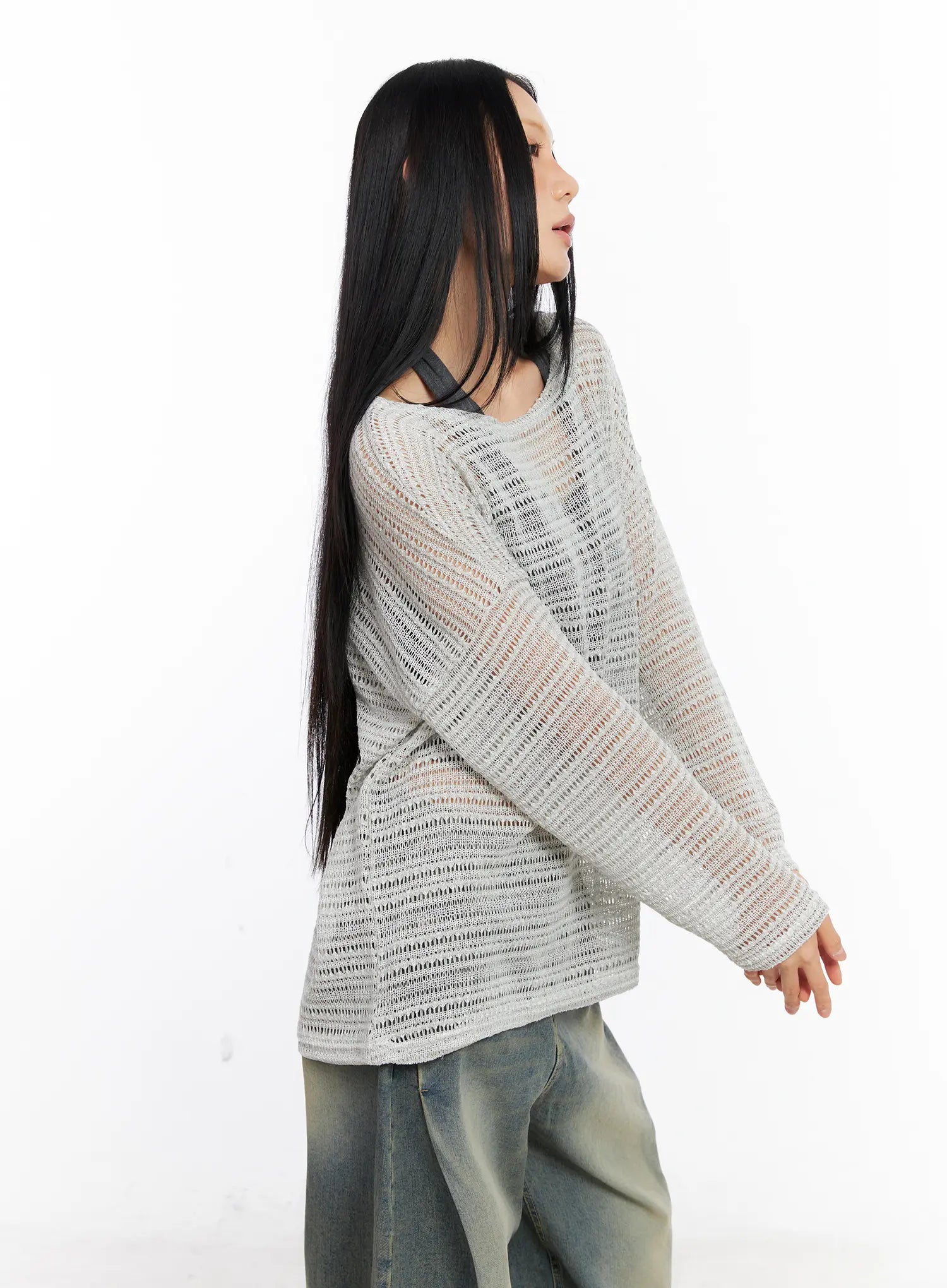 Sheer Knit Long-Sleeve Tee CL530