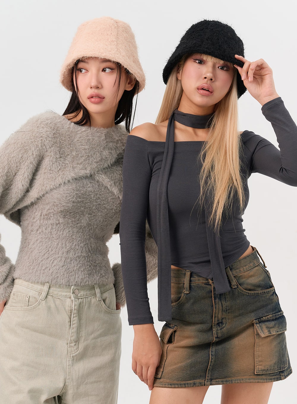 Off-Shoulder Skinny Scarf Set IN301