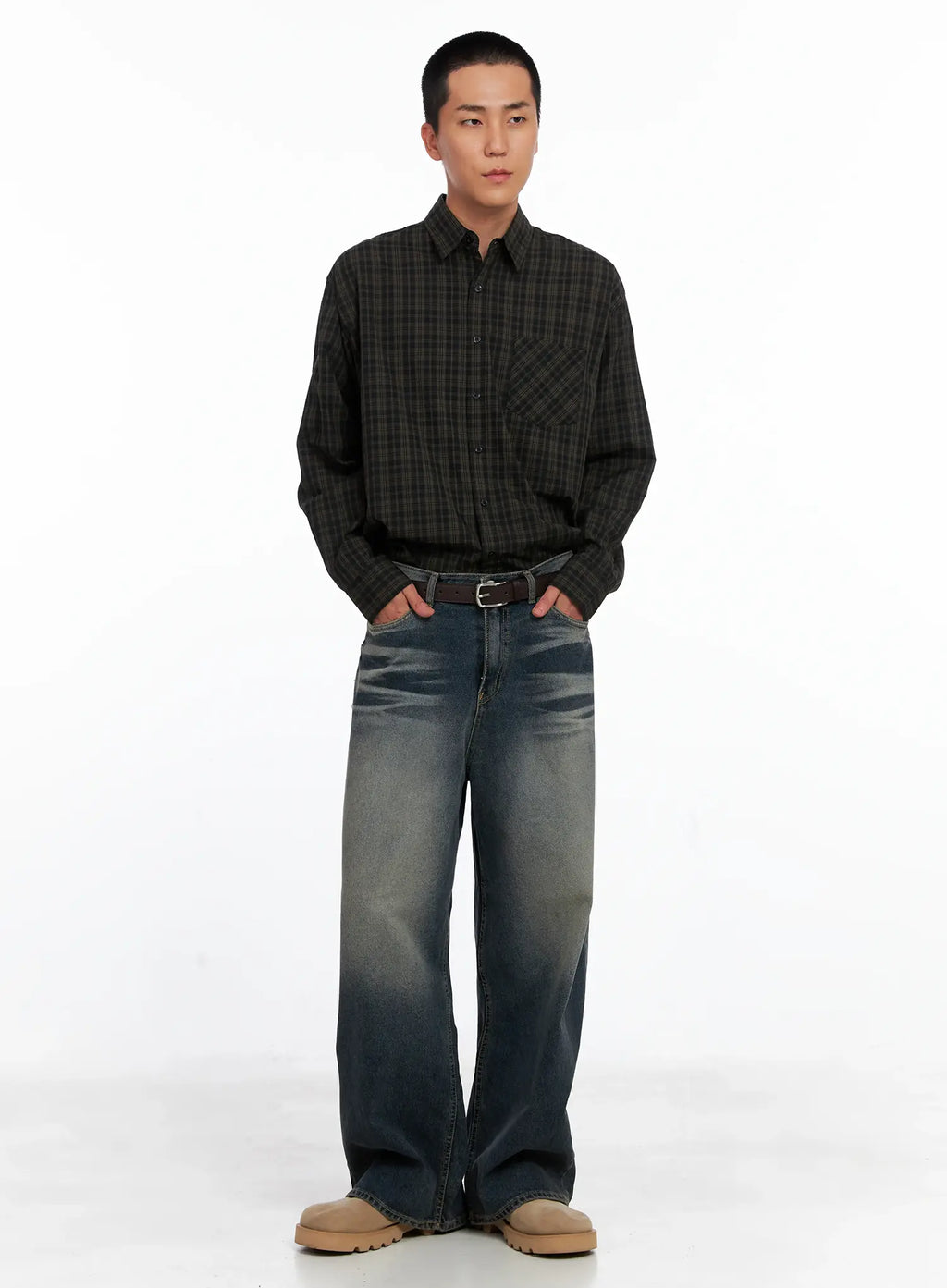 Men's Checkered Button Up Shirt IS510